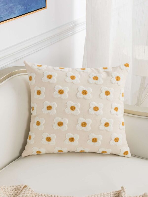 Funda de almohadon con bordado de flor QUIERODECO