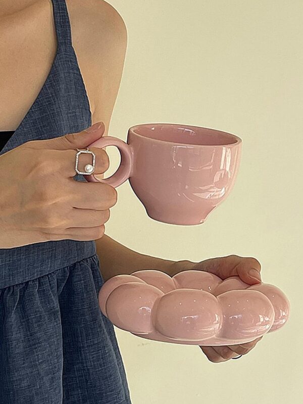 Set taza de porcelana con plato de flor QUIERODECO