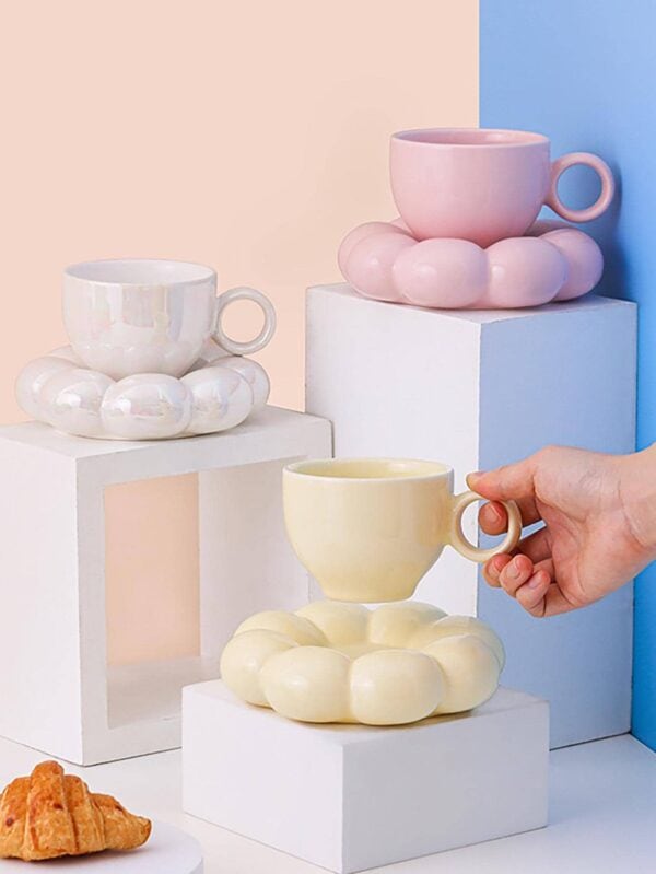 Set taza de porcelana con plato de flor QUIERODECO