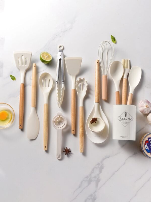 Juego de utensilios de cocina de silicona de 14 piezas con soporte QUIERODECO