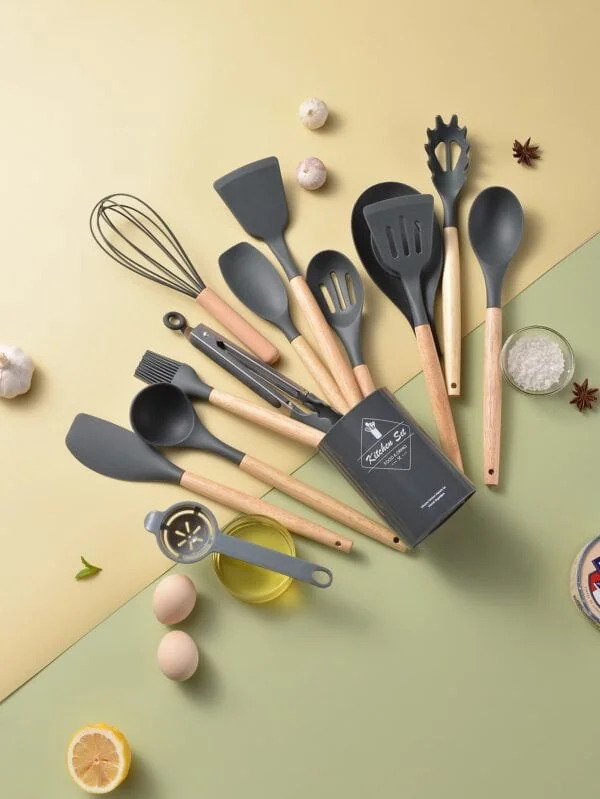 Juego de utensilios de cocina de silicona de 14 piezas con soporte QUIERODECO