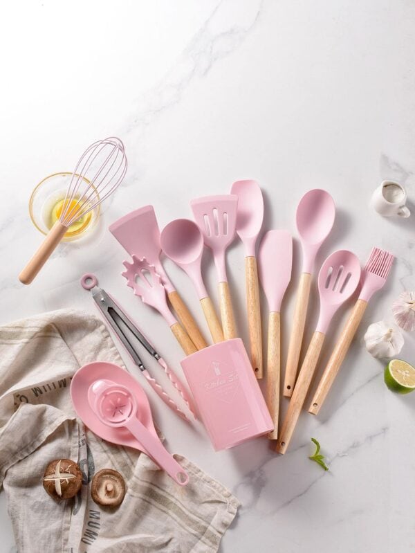 Juego de utensilios de cocina de silicona de 14 piezas con soporte QUIERODECO