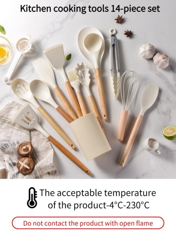Juego de utensilios de cocina de silicona de 14 piezas con soporte QUIERODECO