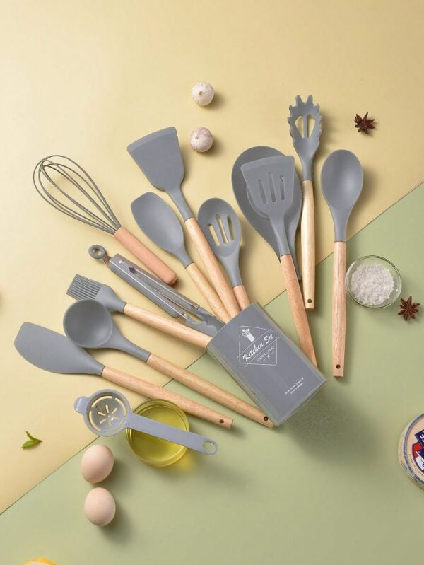 Juego de utensilios de cocina de silicona de 14 piezas con soporte QUIERODECO