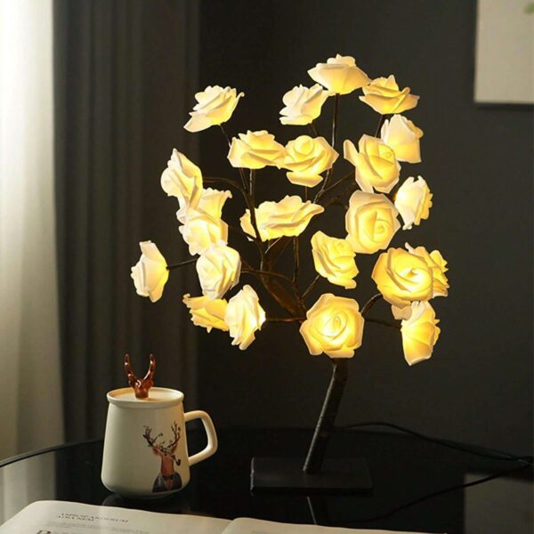 Lámpara de Mesa en Forma de Árbol con Flores de Rosa LED - Velador QUIERODECO