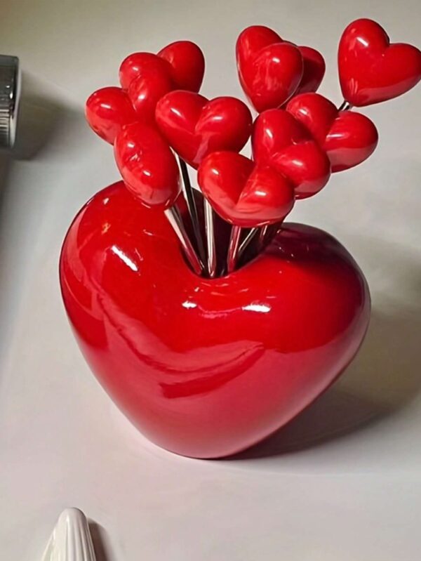 Set de 10 Tenedores de Fruta de Acero Inoxidable con Forma de corazon QUIERODECO