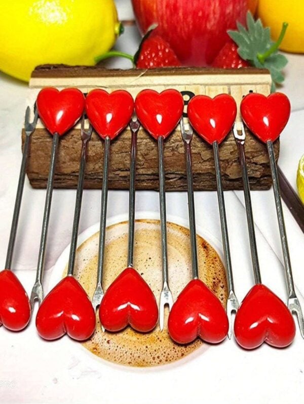 Set de 10 Tenedores de Fruta de Acero Inoxidable con Forma de corazon QUIERODECO