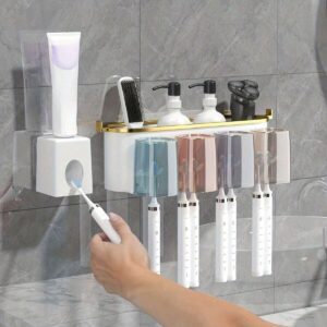 Soporte para cepillo de dientes, dispensador de pasta dental y soporte para taza de baño QUIERODECO