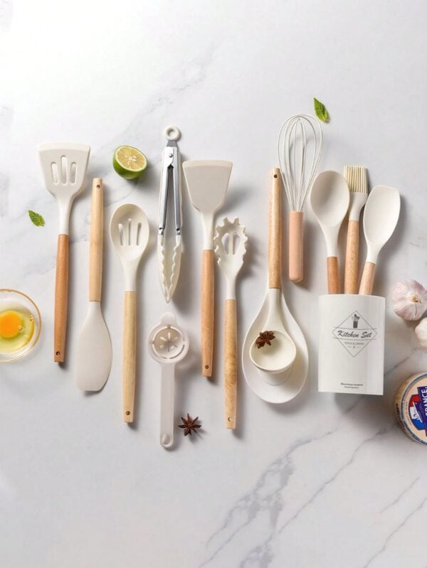 Juego de utensilios de cocina de silicona de 14 piezas con soporte QUIERODECO