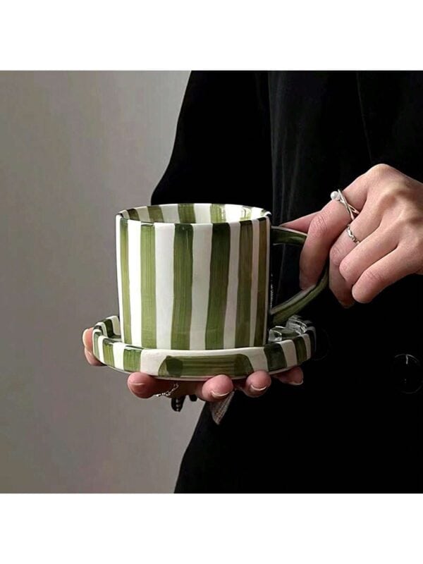 Juego de Taza y Platillo de Cerámica con Rayas Nórdicas QUIERODECO