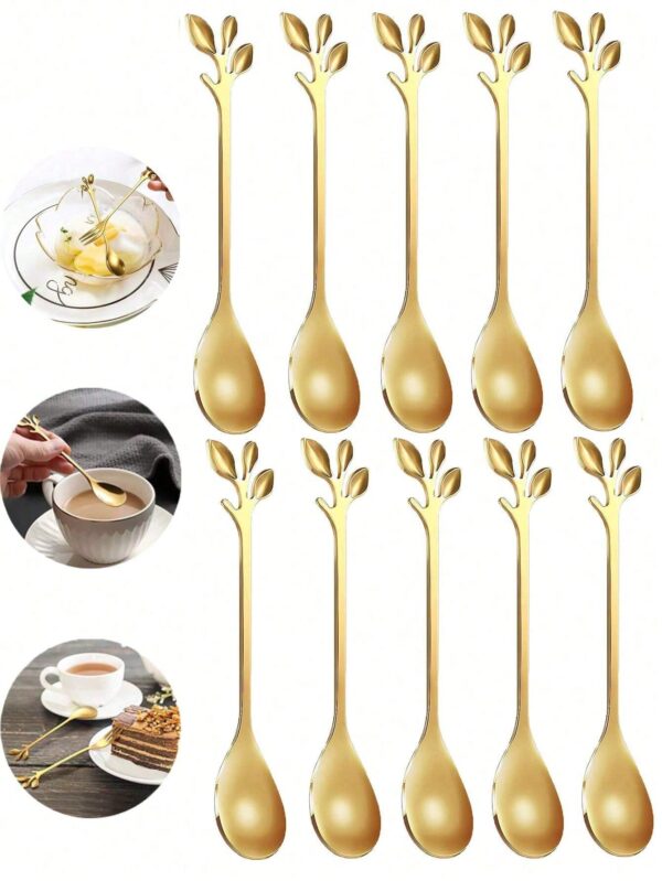 5 piezas Juego de cucharas con forma de hoja de acero inoxidable QUIERODECO