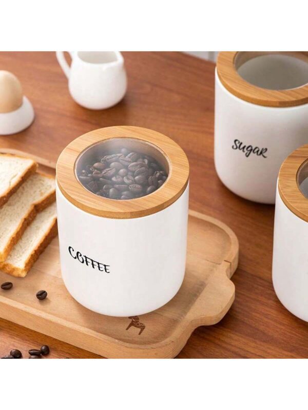 Contenedor de Cerámica con Tapa de Madera Hermética QUIERODECO