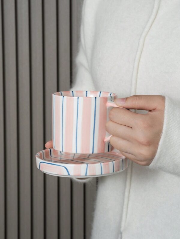 Juego de Taza y Platillo de Cerámica con Rayas Nórdicas QUIERODECO