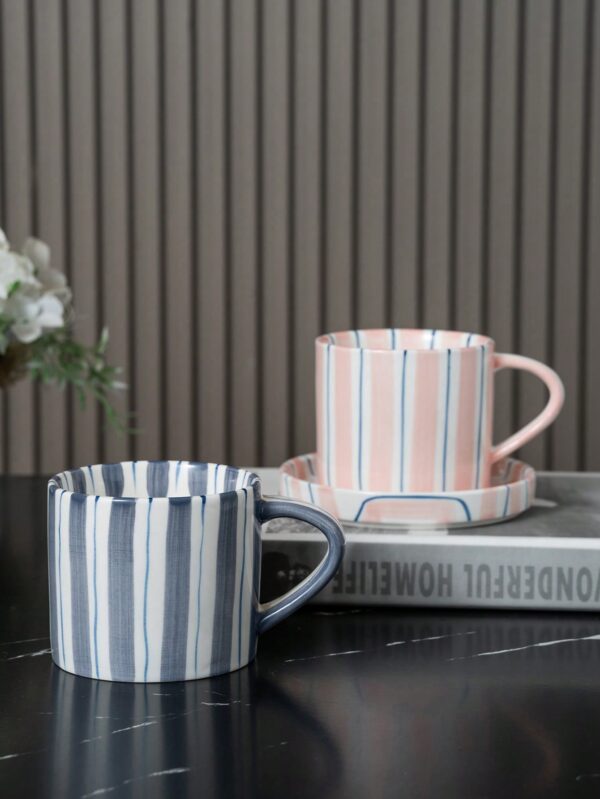 Juego de Taza y Platillo de Cerámica con Rayas Nórdicas QUIERODECO