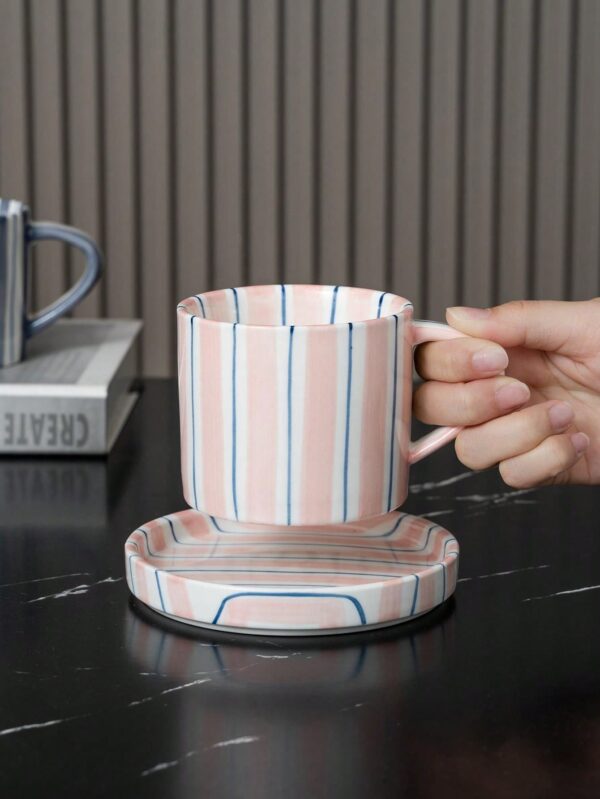 Juego de Taza y Platillo de Cerámica con Rayas Nórdicas QUIERODECO