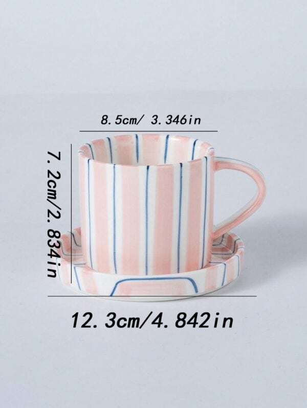 Juego de Taza y Platillo de Cerámica con Rayas Nórdicas QUIERODECO