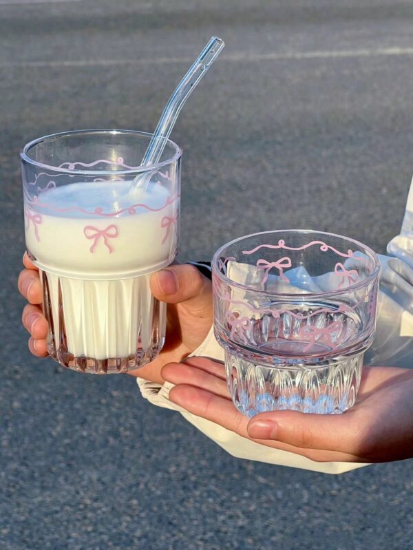 Vaso de vidrio rosa con lazo QUIERODECO