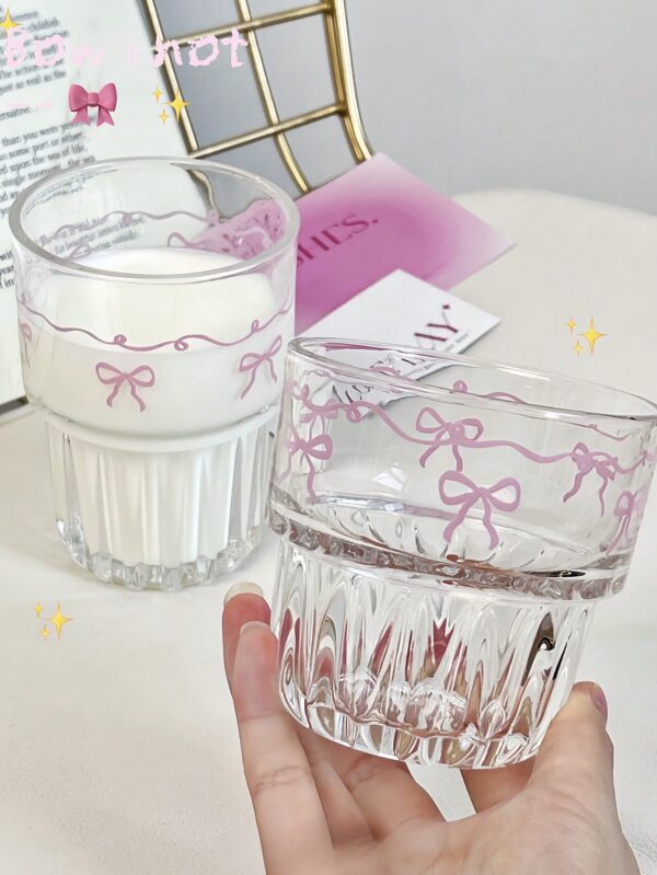 Vaso de vidrio rosa con lazo QUIERODECO